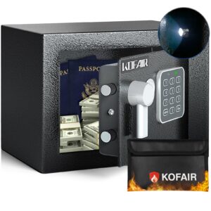 kofair safe box for home safe (0.23 cubic feet) with fireproof bag, personal safe box for money safe for cash saving, mini safe box with key, digital safety box with light, money lock box