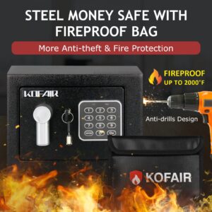 KOFAIR Safe Box for Home Safe (0.23 Cubic Feet) with Fireproof Bag, Personal Safe Box for Money Safe for Cash Saving, Mini Safe Box with Key, Digital Safety Box with Light, Money Lock Box