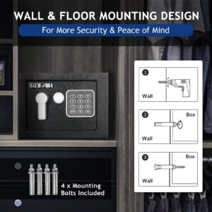 KOFAIR Safe Box for Home Safe (0.23 Cubic Feet) with Fireproof Bag, Personal Safe Box for Money Safe for Cash Saving, Mini Safe Box with Key, Digital Safety Box with Light, Money Lock Box