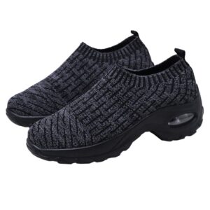 ushobe breathable running shoes 1pair flyweave women's sports shoes woman casual spring shoes lightweight walking shoes dark grey black