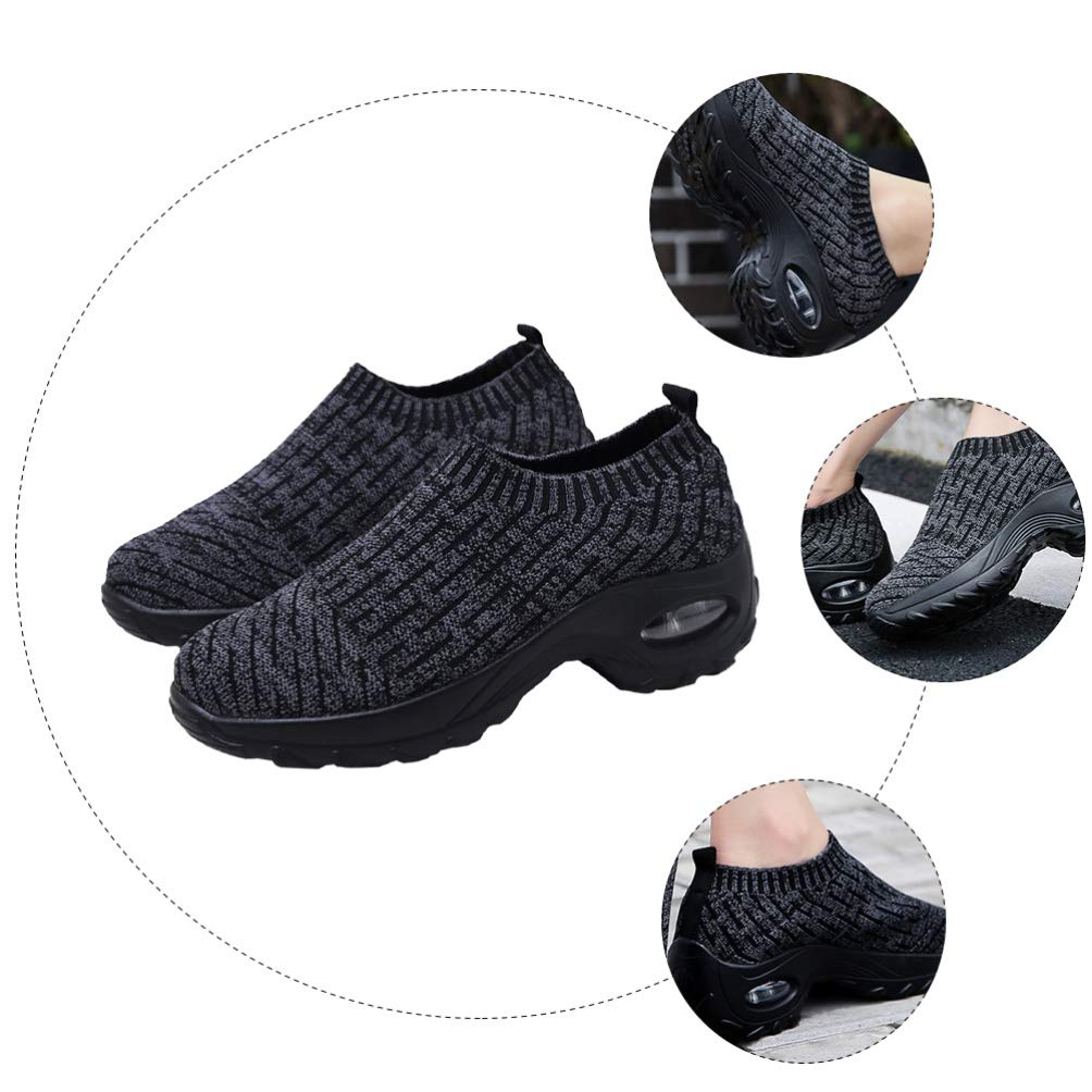 USHOBE Breathable Running Shoes 1pair Flyweave Women's Sports Shoes Woman Casual Spring Shoes Lightweight Walking Shoes Dark Grey Black