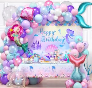 winrayk little mermaid birthday party decorations for girls pink mermaid balloon arch garland backdrop tablecloth mermaid tail shell star bobo balloon princess ariel mermaid party decorations supplies