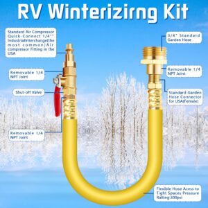 RV Winterizing Kit, 12" RV Winterize Blowout Adapter with Shut Off Valve, Air Compressor Quick Connect Blow Out Fitting Plug, 3/4" Garden Hose Thread for Faucet Boat Camper Travel Trailer, Motorhome