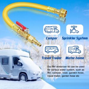 RV Winterizing Kit, 12" RV Winterize Blowout Adapter with Shut Off Valve, Air Compressor Quick Connect Blow Out Fitting Plug, 3/4" Garden Hose Thread for Faucet Boat Camper Travel Trailer, Motorhome