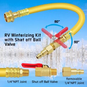 RV Winterizing Kit, 12" RV Winterize Blowout Adapter with Shut Off Valve, Air Compressor Quick Connect Blow Out Fitting Plug, 3/4" Garden Hose Thread for Faucet Boat Camper Travel Trailer, Motorhome