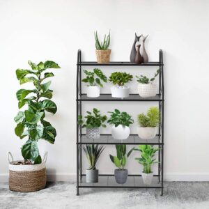 VyGrow Plant Stand, 4 Tier Plant Shelf for Indoor Outdoor, Heavy Duty Metal Tall Plant Stands Holder Rack for Living Room Balcony and Garden, Black