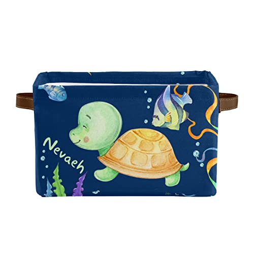 SunFancy Underwater Sea Creature Turtle Personalized Storage Bins Box Baskets with Handle Cubes Clothes Basket Box for Women Christmas Office Holiday 1 Pack