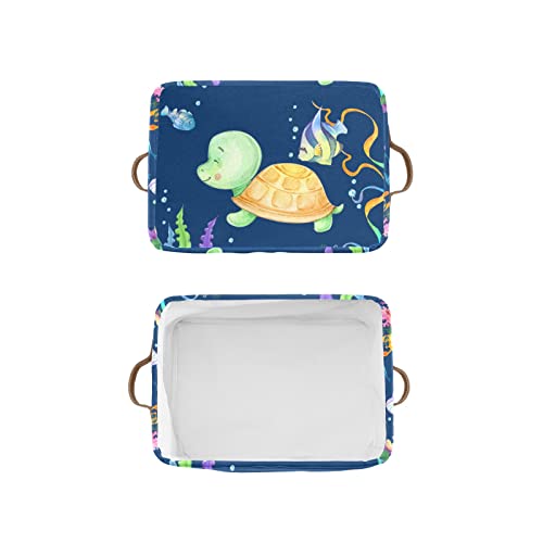 SunFancy Underwater Sea Creature Turtle Personalized Storage Bins Box Baskets with Handle Cubes Clothes Basket Box for Women Christmas Office Holiday 1 Pack