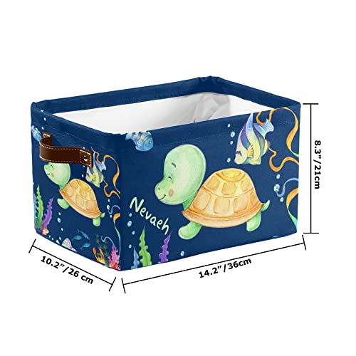 SunFancy Underwater Sea Creature Turtle Personalized Storage Bins Box Baskets with Handle Cubes Clothes Basket Box for Women Christmas Office Holiday 1 Pack