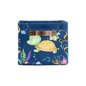 SunFancy Underwater Sea Creature Turtle Personalized Storage Bins Box Baskets with Handle Cubes Clothes Basket Box for Women Christmas Office Holiday 1 Pack