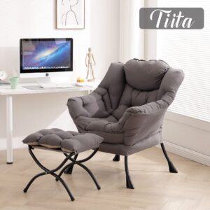 Tiita Lazy Chair with Ottoman, Modern Large Accent Lounge Chair, Leisure Sofa Armchair with Ottoman, Reading Chair with Footrest for Bedroom, Living Room, Dorm Rooms, Garden and Courtyard