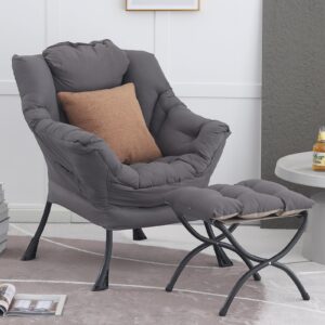 Tiita Lazy Chair with Ottoman, Modern Large Accent Lounge Chair, Leisure Sofa Armchair with Ottoman, Reading Chair with Footrest for Bedroom, Living Room, Dorm Rooms, Garden and Courtyard