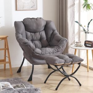 Tiita Lazy Chair with Ottoman, Modern Large Accent Lounge Chair, Leisure Sofa Armchair with Ottoman, Reading Chair with Footrest for Bedroom, Living Room, Dorm Rooms, Garden and Courtyard