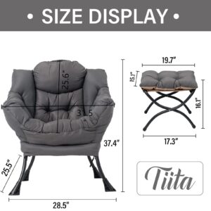 Tiita Lazy Chair with Ottoman, Modern Large Accent Lounge Chair, Leisure Sofa Armchair with Ottoman, Reading Chair with Footrest for Bedroom, Living Room, Dorm Rooms, Garden and Courtyard