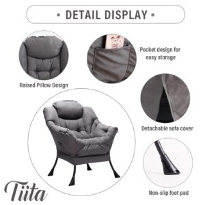 Tiita Lazy Chair with Ottoman, Modern Large Accent Lounge Chair, Leisure Sofa Armchair with Ottoman, Reading Chair with Footrest for Bedroom, Living Room, Dorm Rooms, Garden and Courtyard