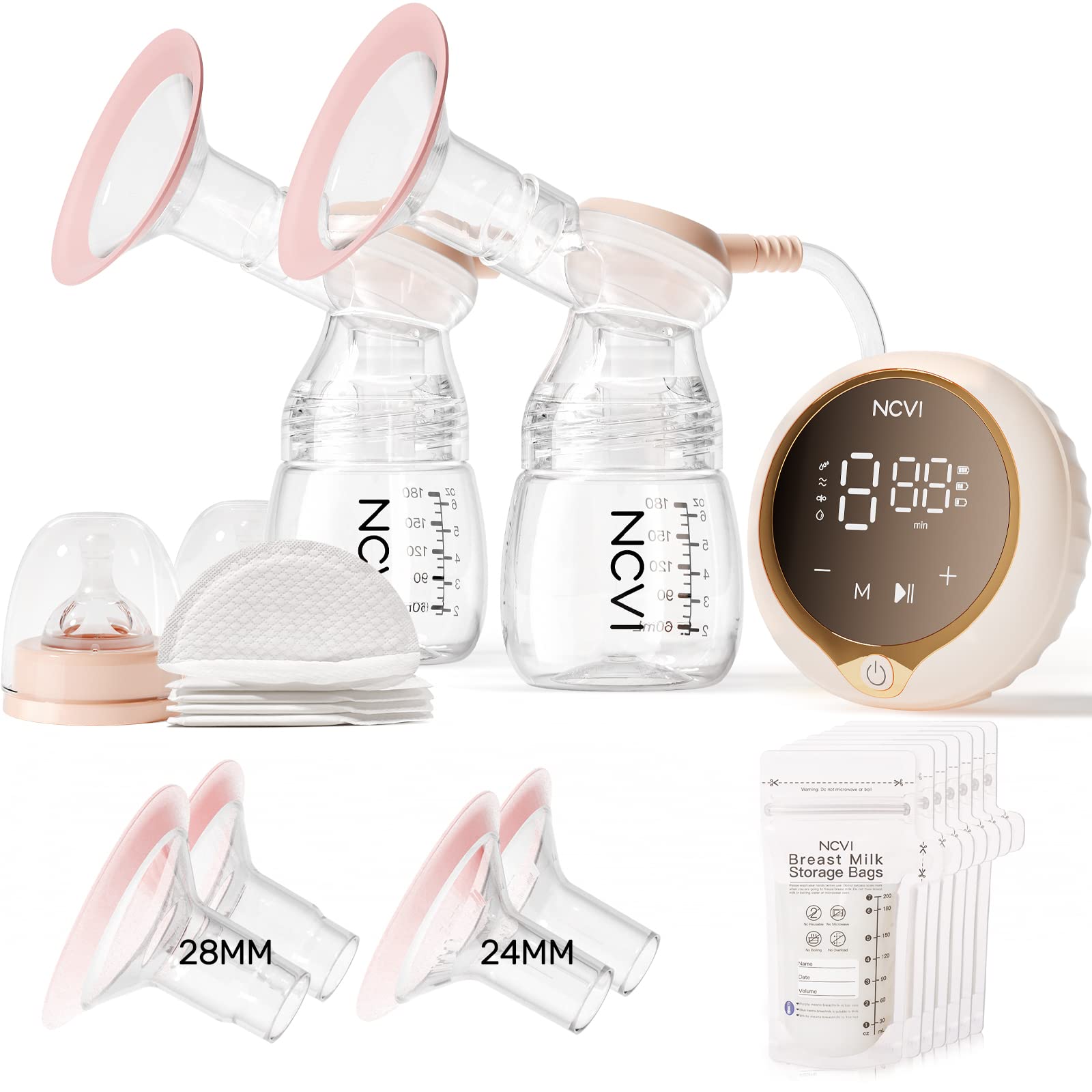 NCVI 8100 Double Electric Breast Pump with 4 Modes, 9 Levels, Anti-Backflow, 24/28mm Flanges, Touch Panel, LED Display, Ultra-Quiet