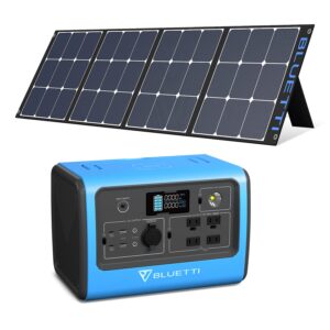 bluetti solar generator eb70s with sp120 120w solar panel included, 716wh portable power station w/ 4 800w ac outlets, lifepo4 battery backup for camping, outdoor, emergency