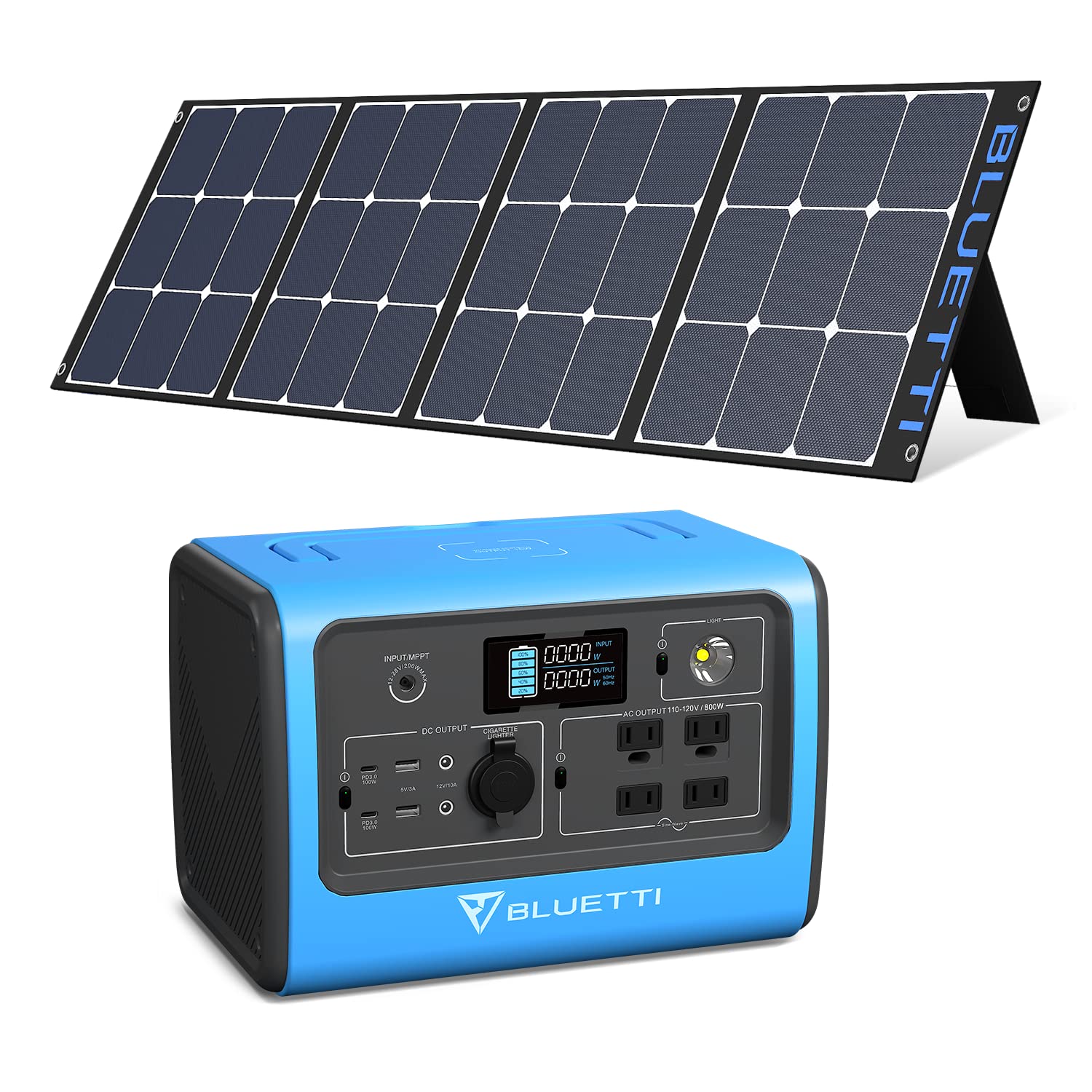 BLUETTI Solar Generator EB70S with SP120 120W Solar Panel Included, 716Wh Portable Power Station w/ 4 800W AC Outlets, LiFePO4 Battery Backup for Camping, Outdoor, Emergency
