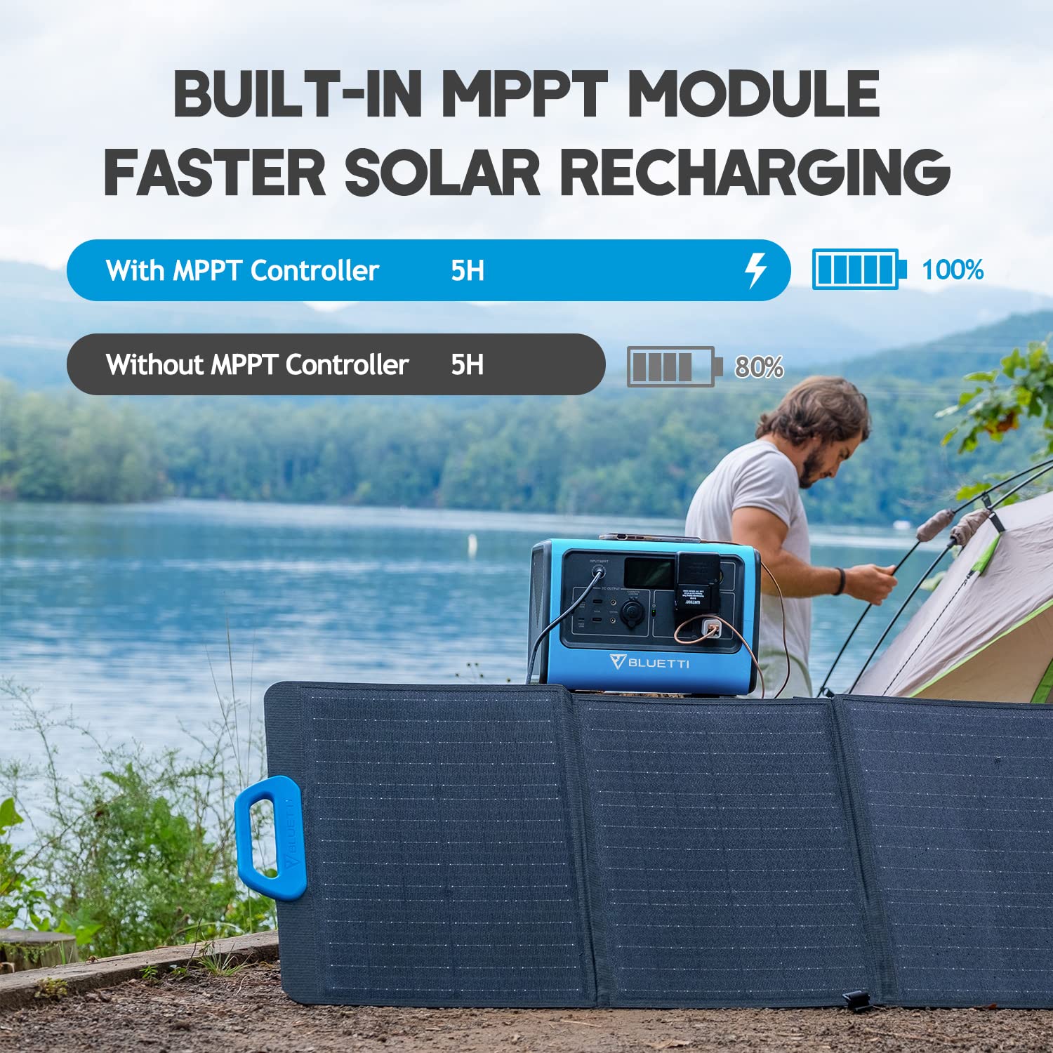 BLUETTI Solar Generator EB70S with SP120 120W Solar Panel Included, 716Wh Portable Power Station w/ 4 800W AC Outlets, LiFePO4 Battery Backup for Camping, Outdoor, Emergency