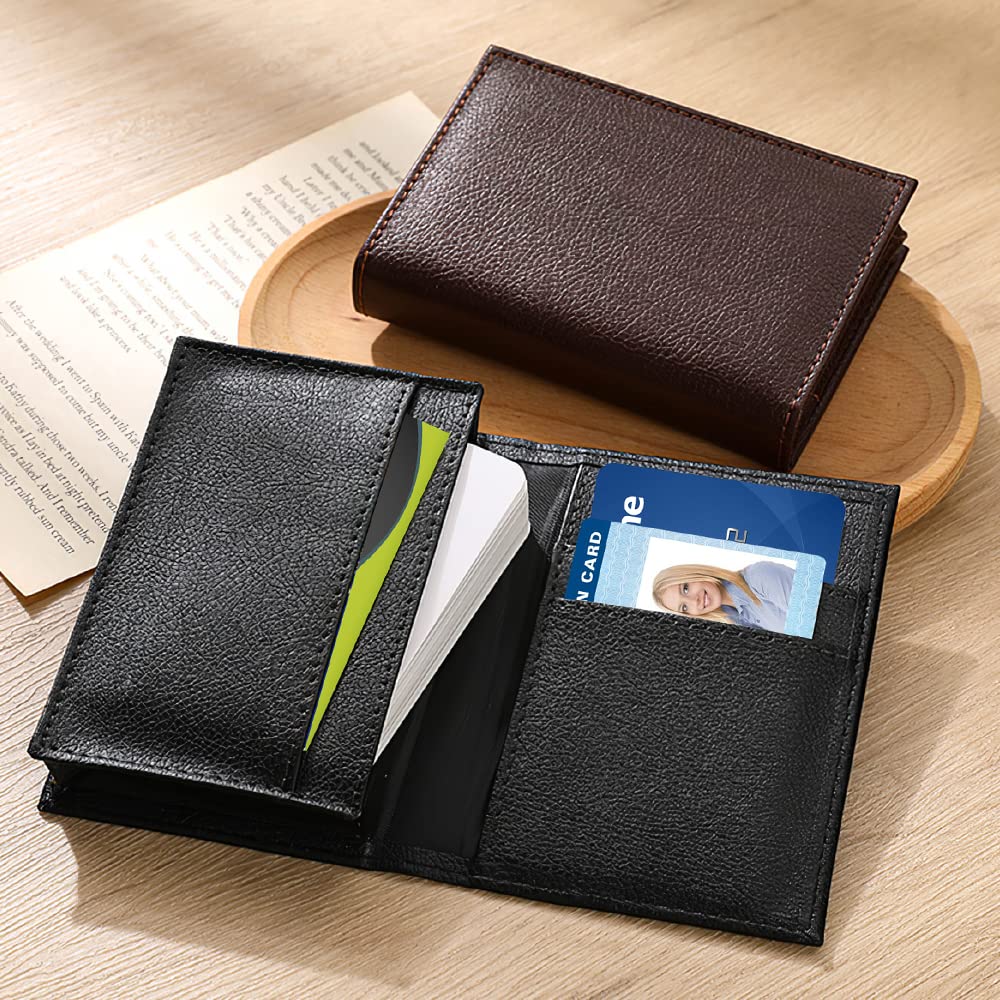 Olanpei 2 Pack Leather Business Card Holder for Men Women, Large Space for 40 Business Cards Wallet Credit Card Holder （Black/Brown）