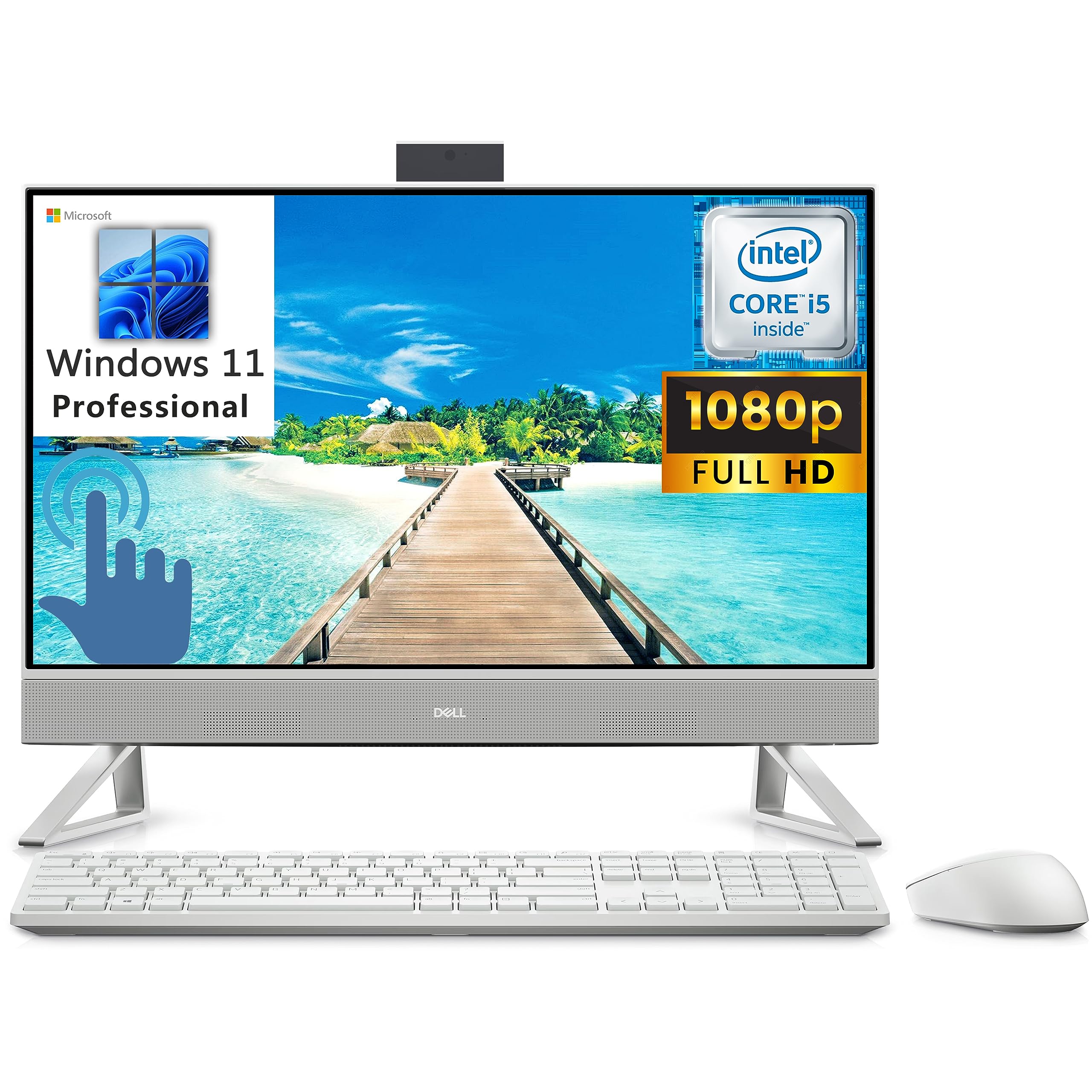 Dell 2023 Inspiron 24 5410 23.8" Touchscreen FHD Business All-in-One Desktop Computer, 12th Gen Intel 10-Core i5-1235U, 64GB DDR4 RAM, 2TB PCIe SSD, WiFi 6, Bluetooth 5.2, Pearl White, Windows 11 Pro