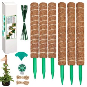 moss pole for plants monstera 111 inch, 3 pcs 20.5 inch and 3 pcs 16.5 inch moss poles for climbing plants, coco coir pole plant support stakes for indoor climbing plants grow upwards, garden ties kit