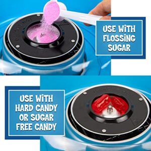 Nostalgia Kool-Aid Countertop Cotton Candy Maker with Lazy Susan Includes 2 Reusable Cones, Sugar Scoop, Extractor Head Works With Any Hard Candies or Flossing Sugar (Blue)