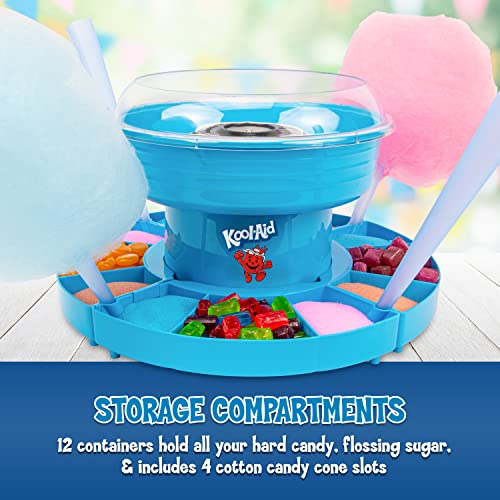 Nostalgia Kool-Aid Countertop Cotton Candy Maker with Lazy Susan Includes 2 Reusable Cones, Sugar Scoop, Extractor Head Works With Any Hard Candies or Flossing Sugar (Blue)