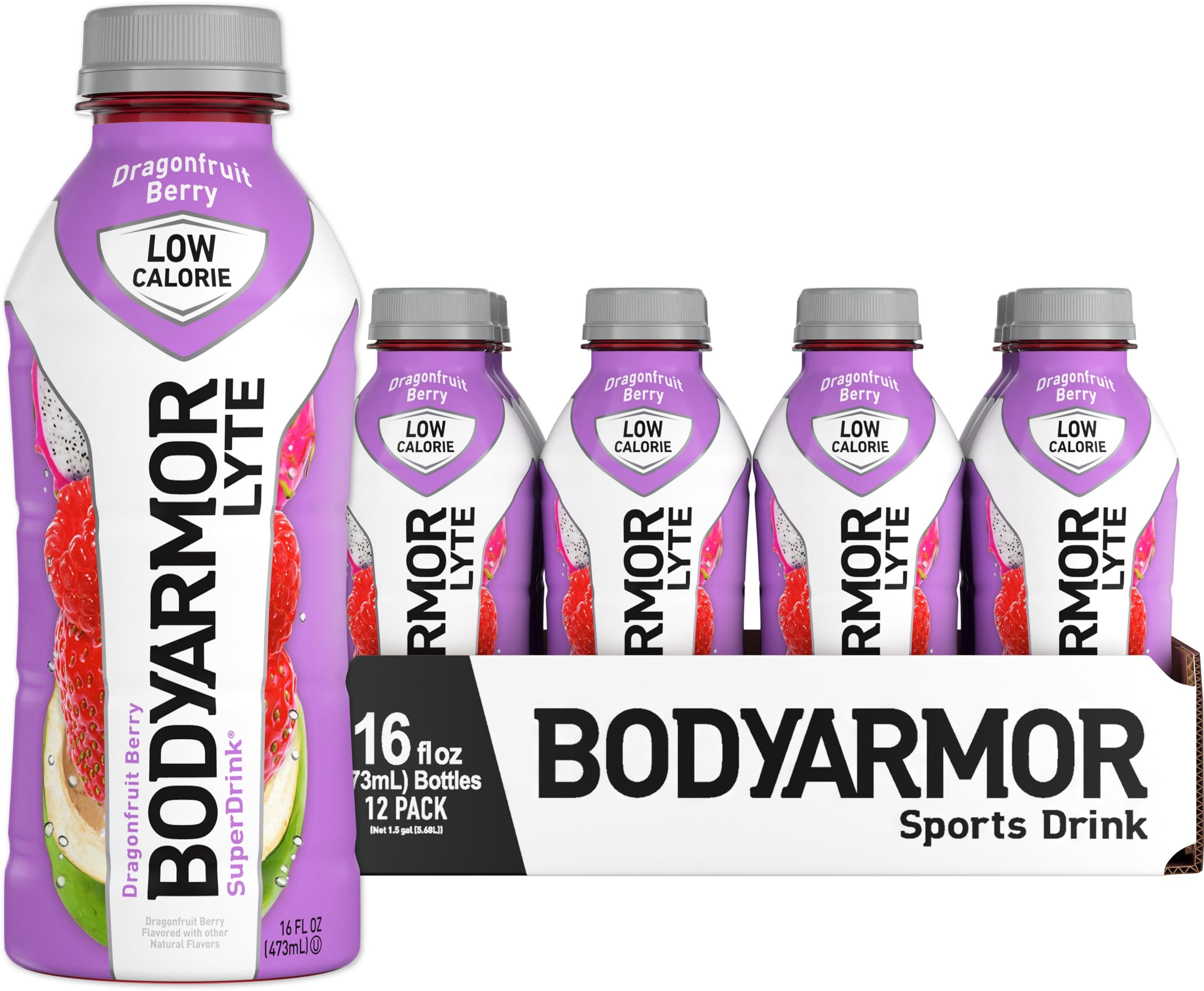 BODYARMOR LYTE Sports Drink Low-Calorie Sports Beverage, Dragonfruit Berry, Coconut Water Hydration, Natural Flavors With Vitamins, Potassium-Packed Electrolytes, Perfect For Athletes, 16 Fl Oz (Pack of 12)