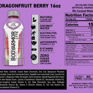 BODYARMOR LYTE Sports Drink Low-Calorie Sports Beverage, Dragonfruit Berry, Coconut Water Hydration, Natural Flavors With Vitamins, Potassium-Packed Electrolytes, Perfect For Athletes, 16 Fl Oz (Pack of 12)