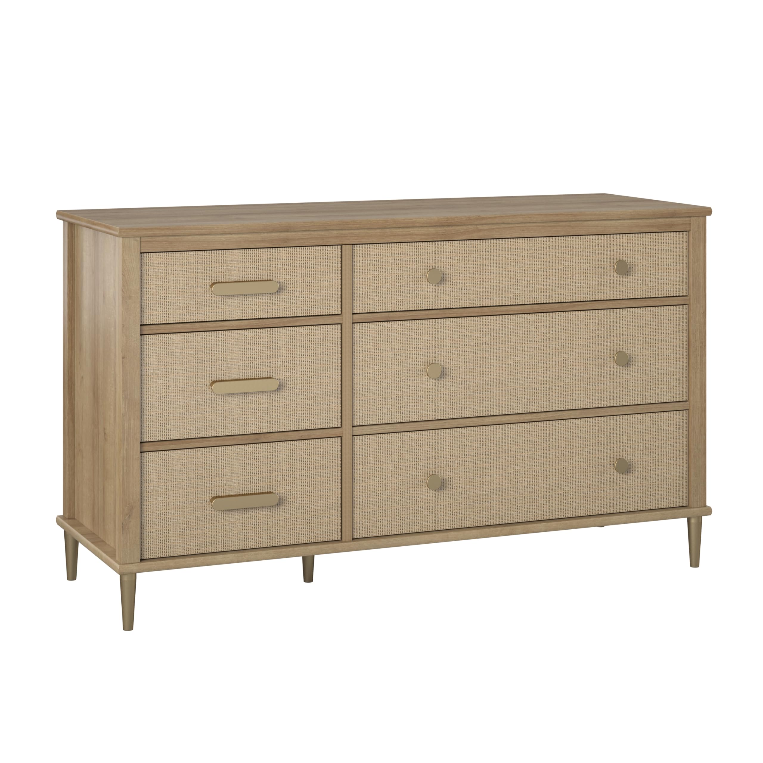 Little Seeds Shiloh Convertible 6 Drawer Dresser, Natural and Faux Rattan