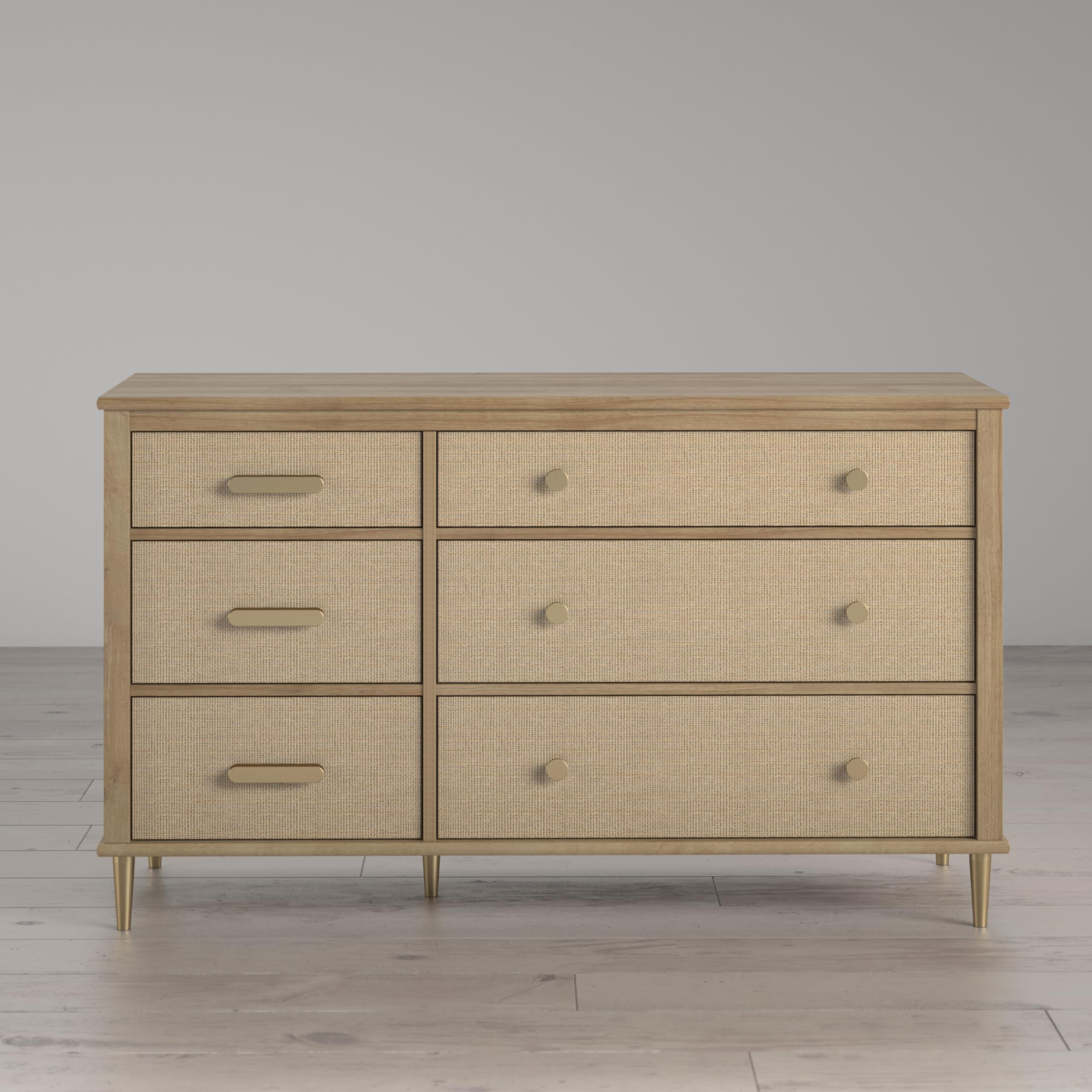 Little Seeds Shiloh Convertible 6 Drawer Dresser, Natural and Faux Rattan