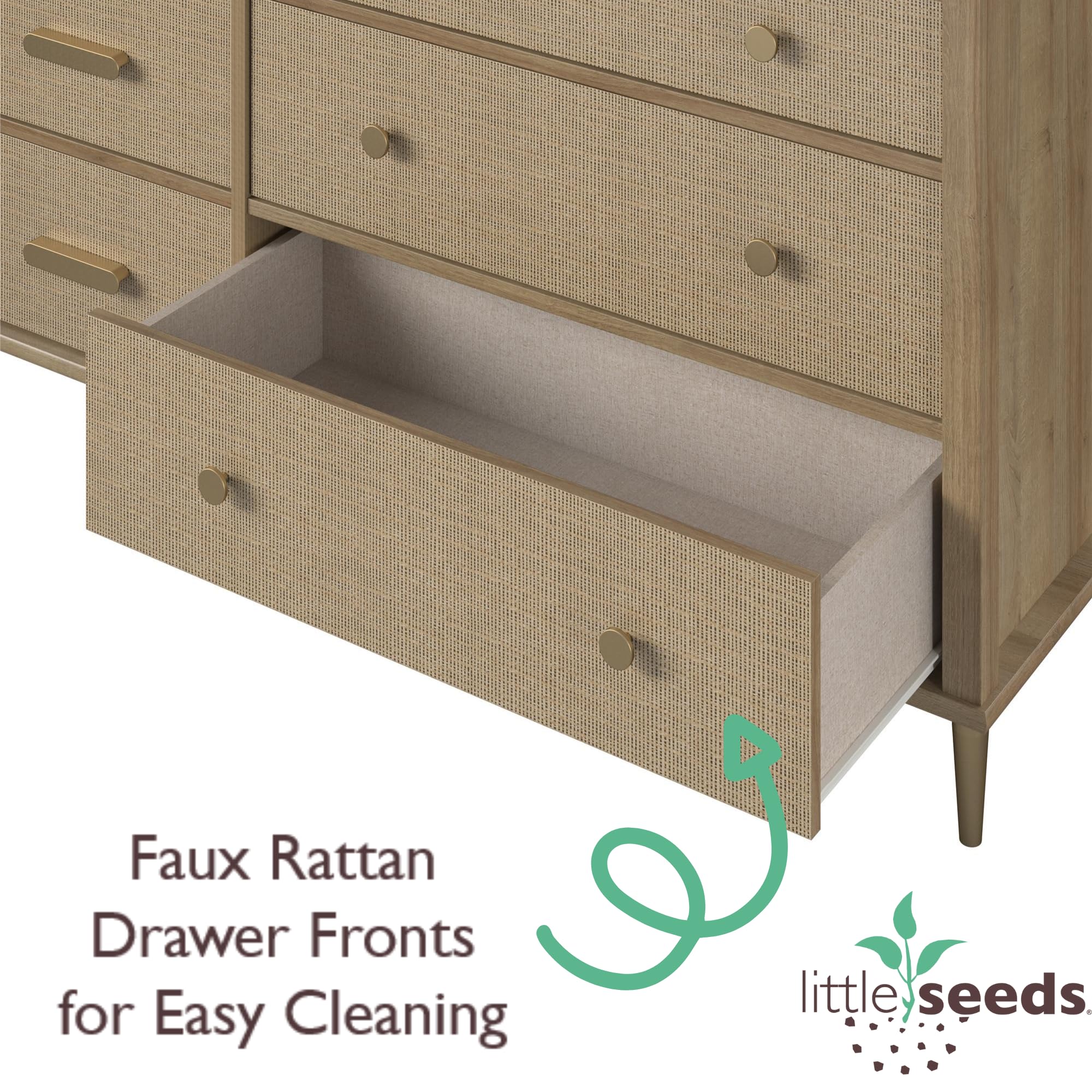 Little Seeds Shiloh Convertible 6 Drawer Dresser, Natural and Faux Rattan