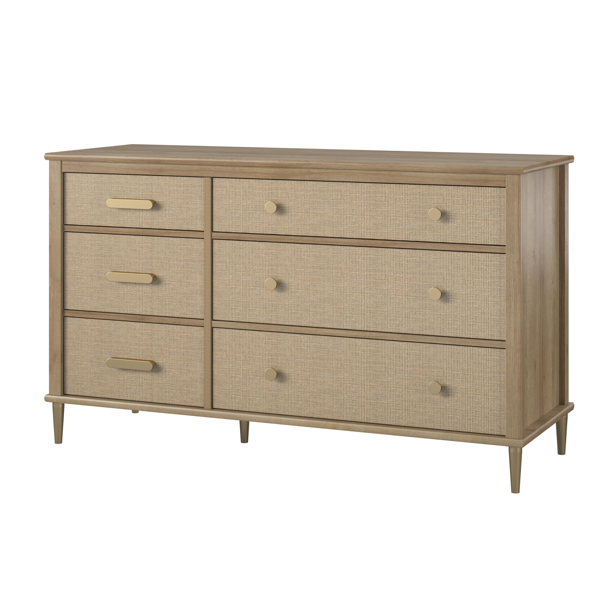 Little Seeds Shiloh Convertible 6 Drawer Dresser, Natural and Faux Rattan