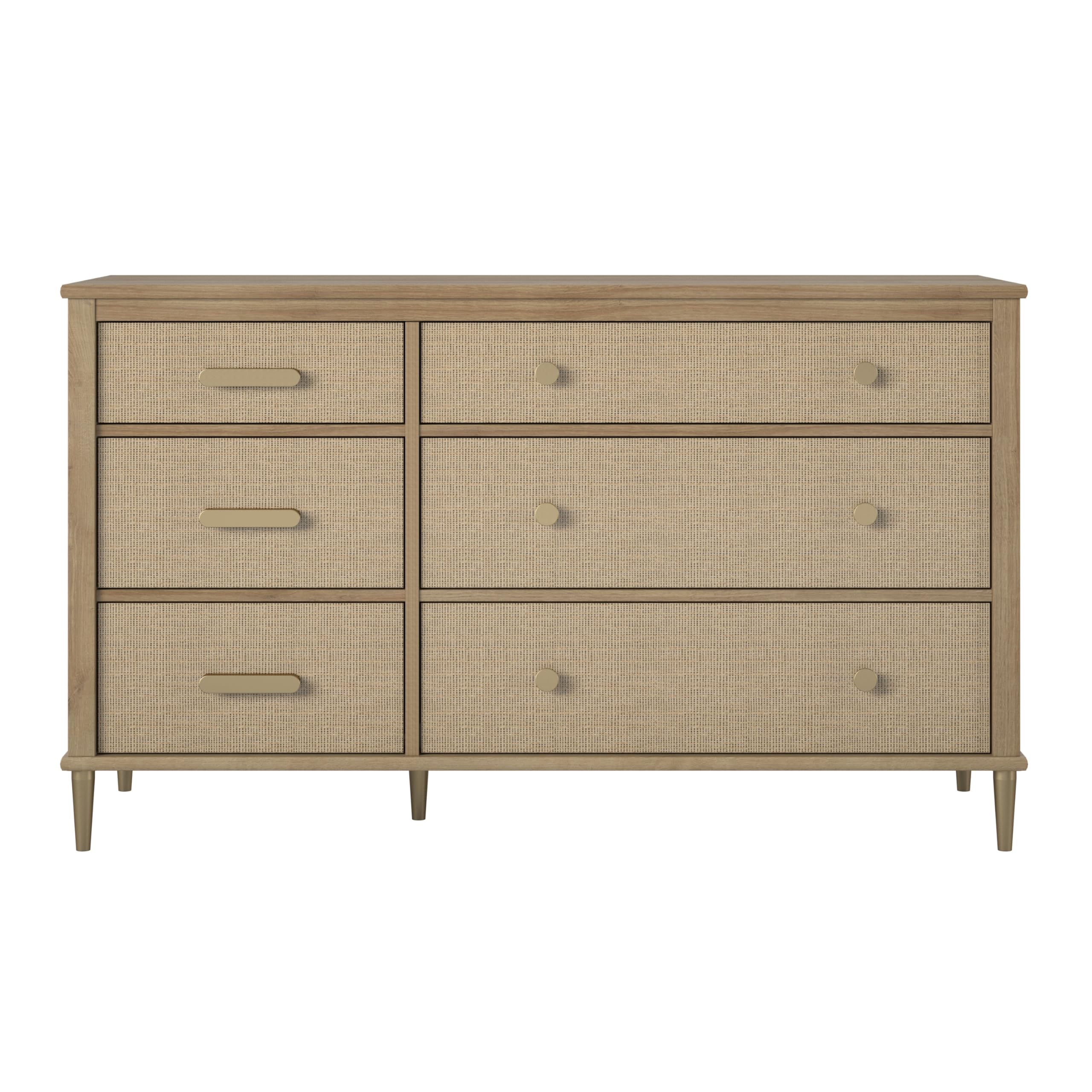 Little Seeds Shiloh Convertible 6 Drawer Dresser, Natural and Faux Rattan