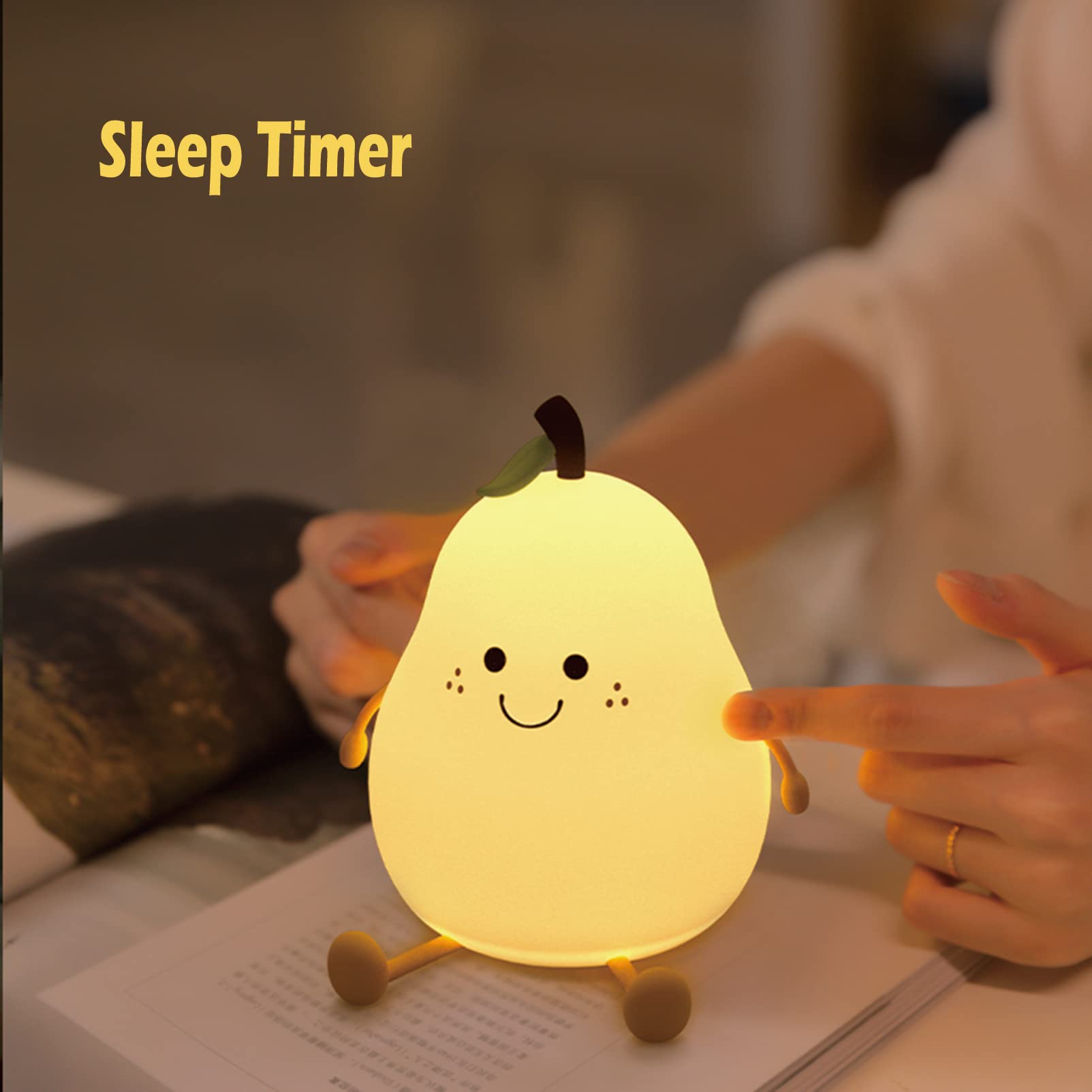 Xugenxes Children's Night Light,Cute Silicone Pear Nursery Lamp for Baby,7Color Changing Pear Baby Light,Senior Smile Decompressible Fruit Shaped Night Lights Dimmable Night Light,Gifts for Kids