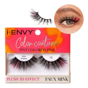 ienvy false eyelashes faux mink color couture mixed colored lashes maximum fluffiness and volume fake eyelashes (tint pink)