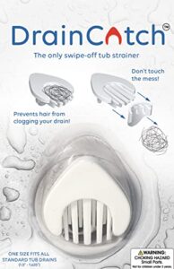 draincatch: the easy to clean drain hair catcher, clean with one swipe, the only separating bathtub hair strainer, drain protector, drain screen, fits all standard tub drain sizes