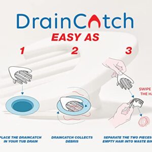 DrainCatch: The Easy to Clean Drain Hair Catcher, Clean with ONE Swipe, The ONLY Separating Bathtub Hair Strainer, Drain Protector, Drain Screen, fits All Standard tub Drain Sizes