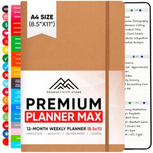 2024 planner 8.5 x 11 pro max - undated productivity & business planner - monthly planner 2024 & daily planner 2024-2025 - brown - a4 - productivity store