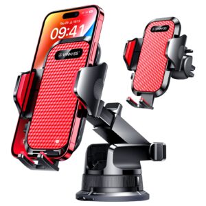 vanmass [pro version] universal car phone mount [super suction cup] dashboard phone holder stand, handsfree windshield dash vent phone holder car, compatible for iphone 14 13 12 lg & truck, red