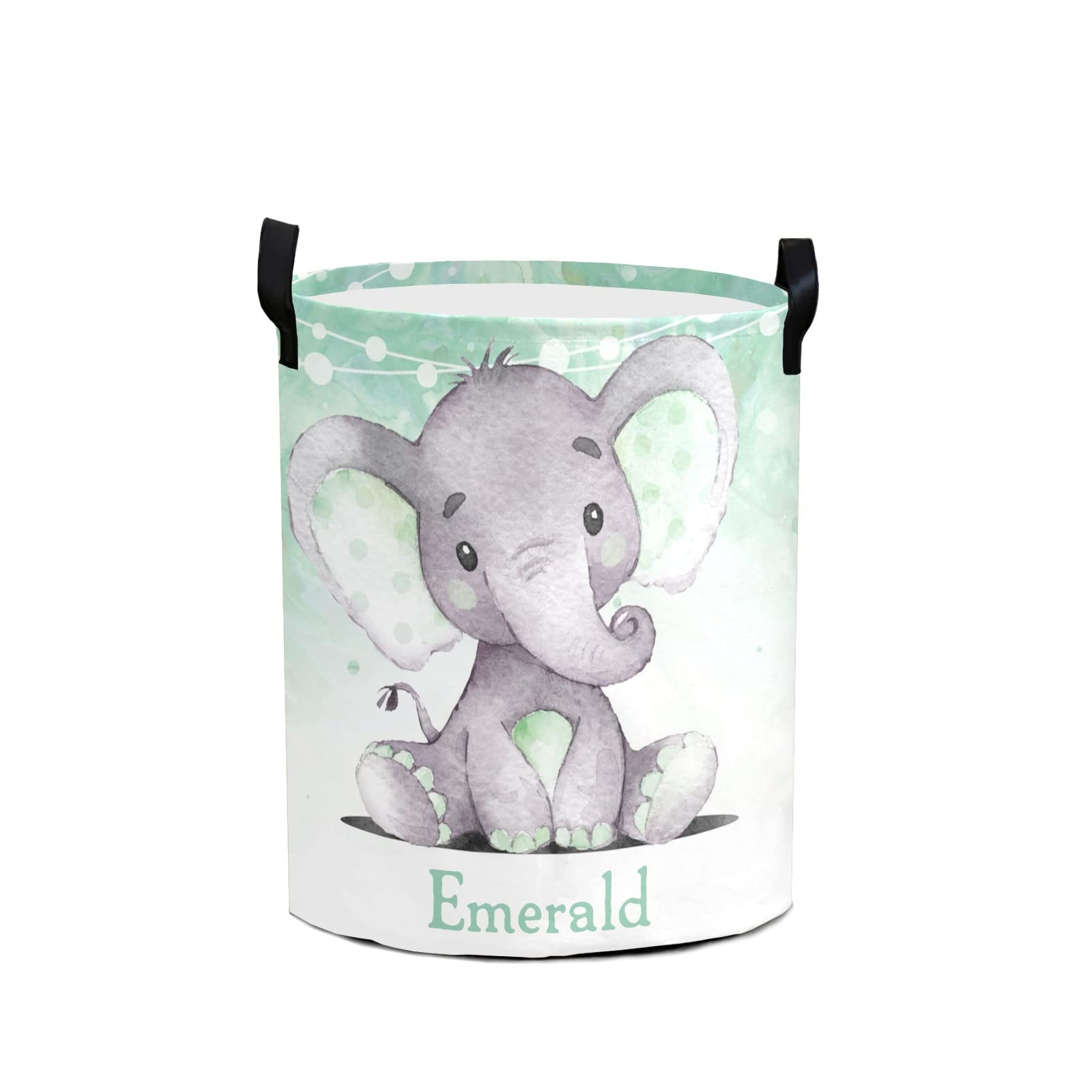 Custom Watercolor Cute Elephant Laundry Basket Handles Collapsible Hamper Foldable Storage Bin Living Room Office Bathroom Bedroom