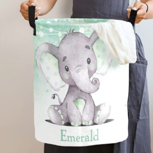 Custom Watercolor Cute Elephant Laundry Basket Handles Collapsible Hamper Foldable Storage Bin Living Room Office Bathroom Bedroom