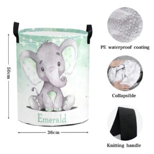 Custom Watercolor Cute Elephant Laundry Basket Handles Collapsible Hamper Foldable Storage Bin Living Room Office Bathroom Bedroom