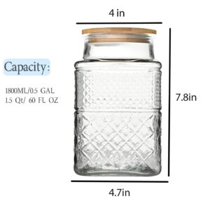 Large Glass Storage Jar, 2 Pack 60 FL OZ Glass Food Storage Containers with Bamboo Lid, Kitchen Containers Cereal Canisters Decorative Jar for Candy Snack Cookies Coffee Tea Nuts Airtight Glass Jars