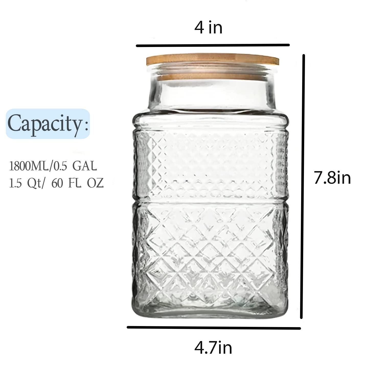 Large Glass Storage Jar, 2 Pack 60 FL OZ Glass Food Storage Containers with Bamboo Lid, Kitchen Containers Cereal Canisters Decorative Jar for Candy Snack Cookies Coffee Tea Nuts Airtight Glass Jars