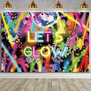 AIBIIN 7x5ft Neon Glow Birthday Party Backdrop Glow in The Dark Photo Background Colorful Graffiti Splatter Let's Glow Crazy Party Decorations Supplies Backdrop Banner Photo Booth Studio Props