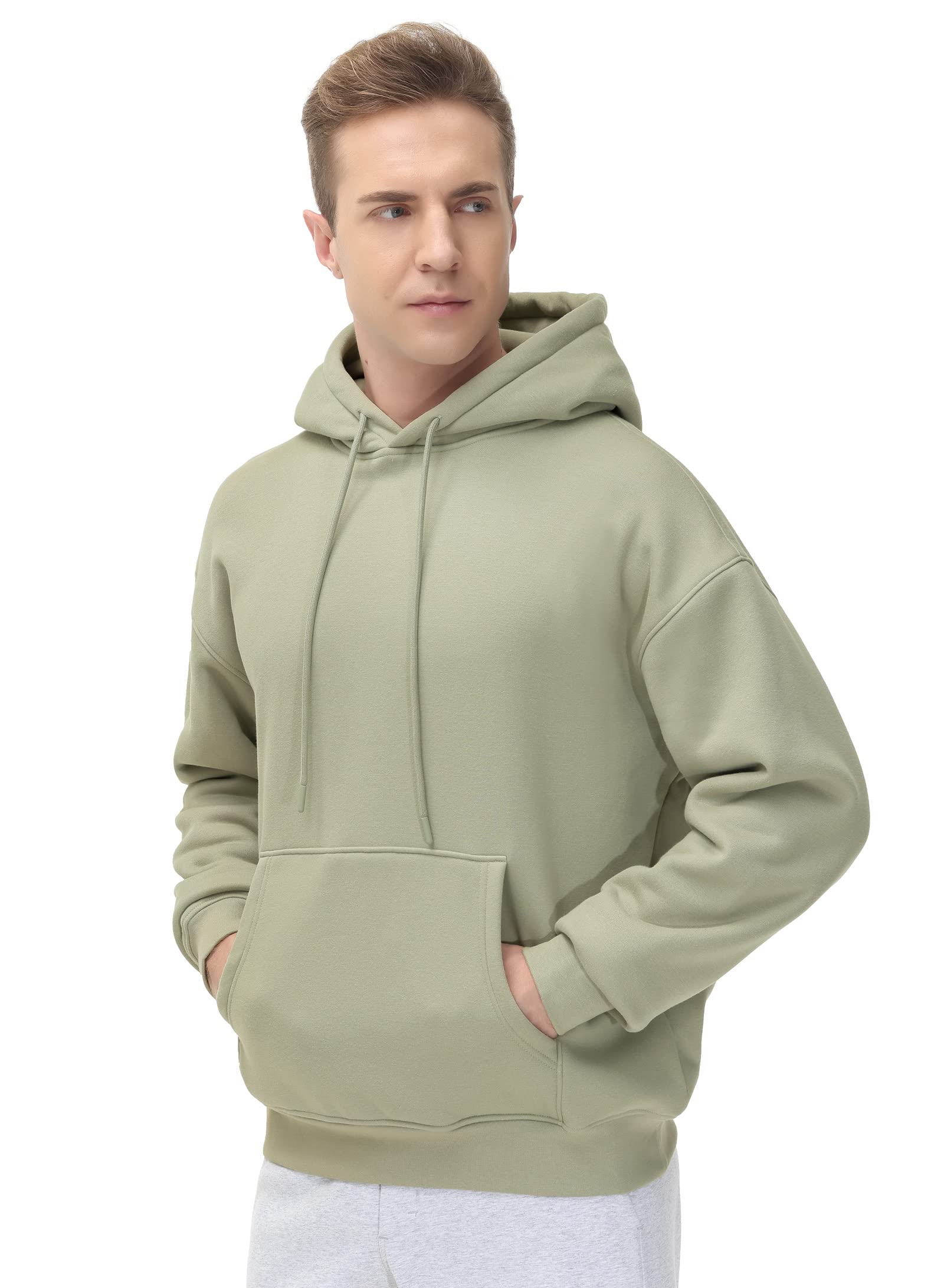 THE GYM PEOPLE Men's Fleece Pullover Hoodie Loose Fit Ultra Soft Hooded Sweatshirt With Pockets Light Green