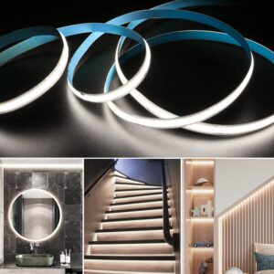 Smacen Battery Powered COB Led Strip Lights, 4.92Ft Battery Operated 6000K Cool White LED Strip Lights, High Brightness Flexible LED Tape Lights for TV, Cabinet, Bedroom, Party, Home DIY Decoration