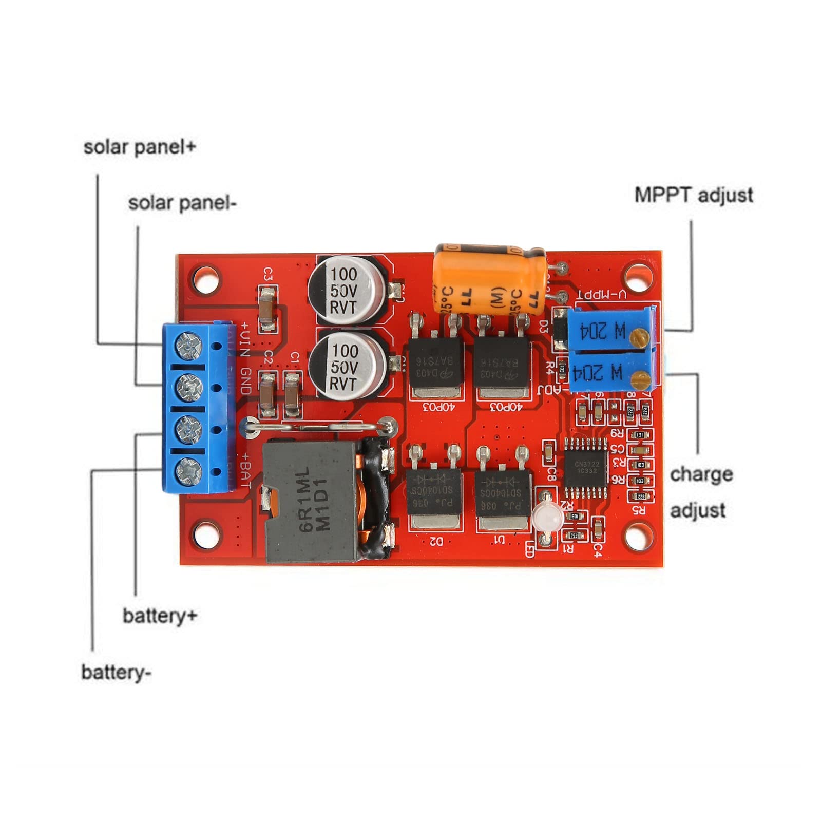 MPPT Solar Panel Controller Module, Solar Charger Module with Reverse Connection Low Power Consumption Battery Charger Module for Lithium Battery, High Power LED